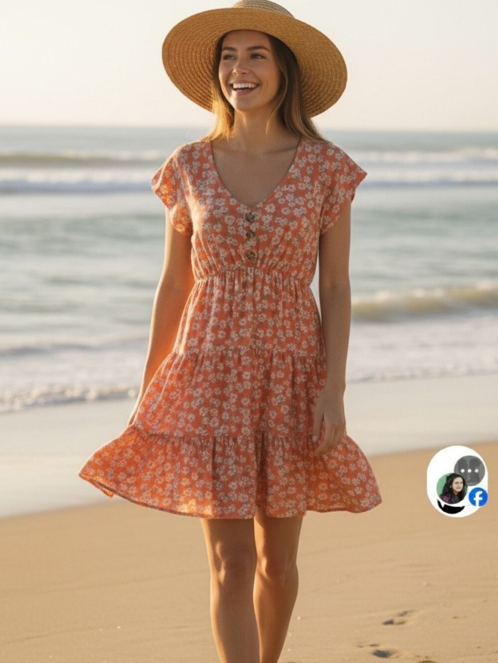 Derek Heart Coral Mini Dress with White Daisy Print